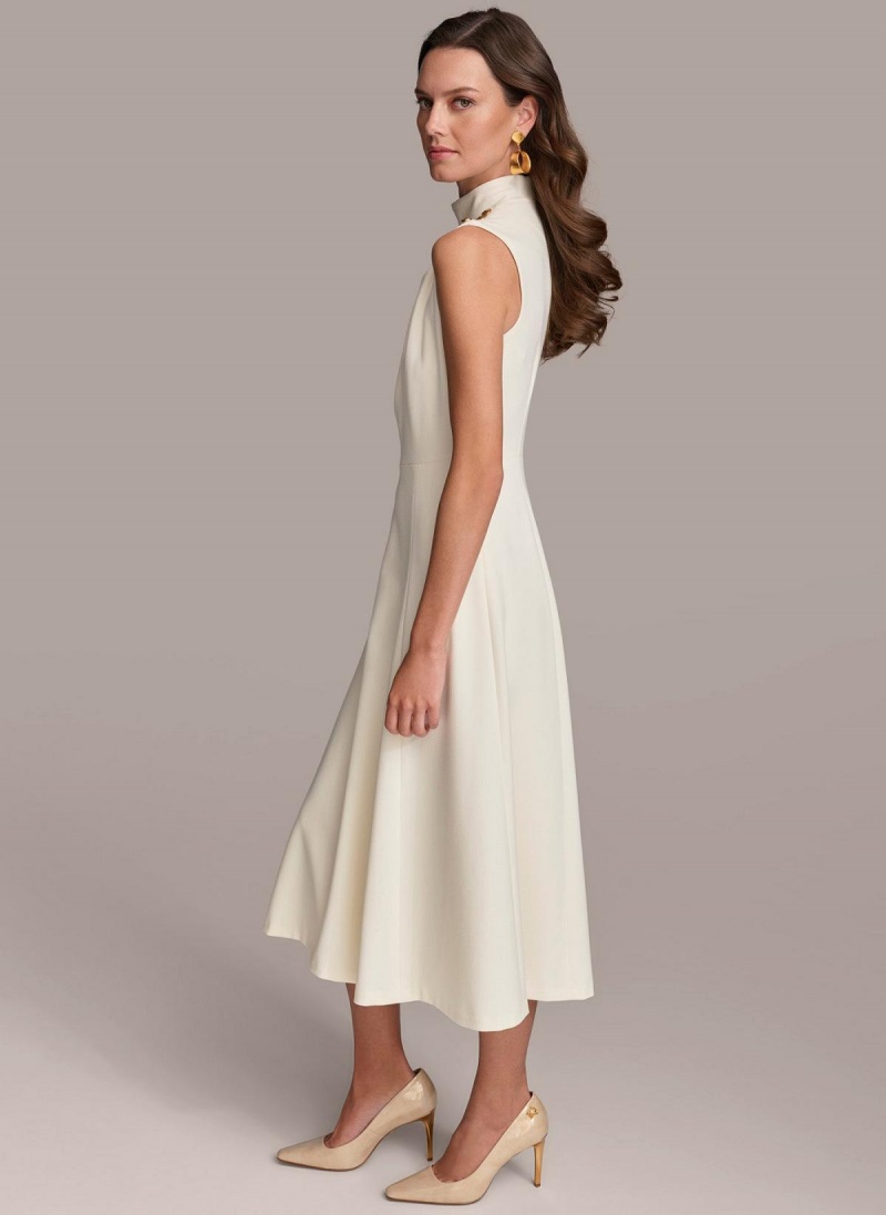 Donna Karan Mock Neck Midi Dress Cream | UAE_DK88708