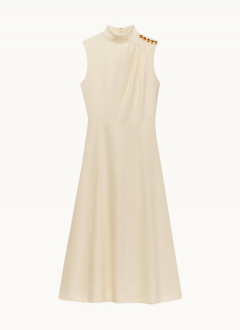 Donna Karan Mock Neck Midi Dress Cream | UAE_DK88708