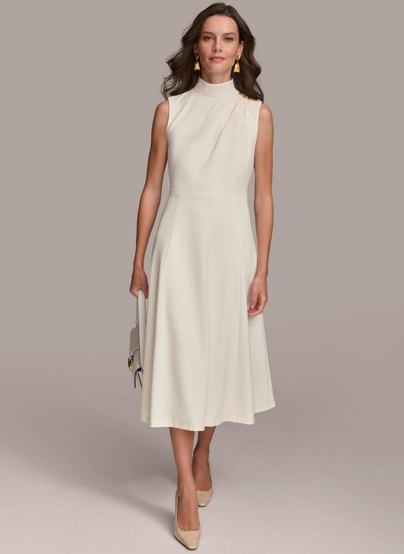 Donna Karan Mock Neck Midi Dress Cream | UAE_DK88708