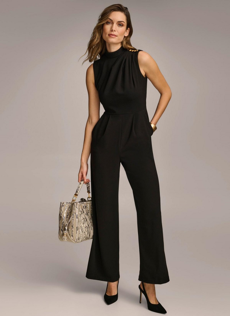 Donna Karan Mock Neck With Pockets Jumpsuit Black | UAE_DK32036