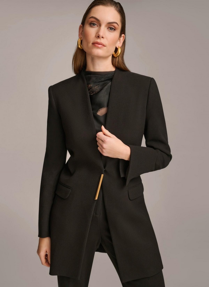 Donna Karan One Button Collarless Topper Jacket Black | UAE_DK59055