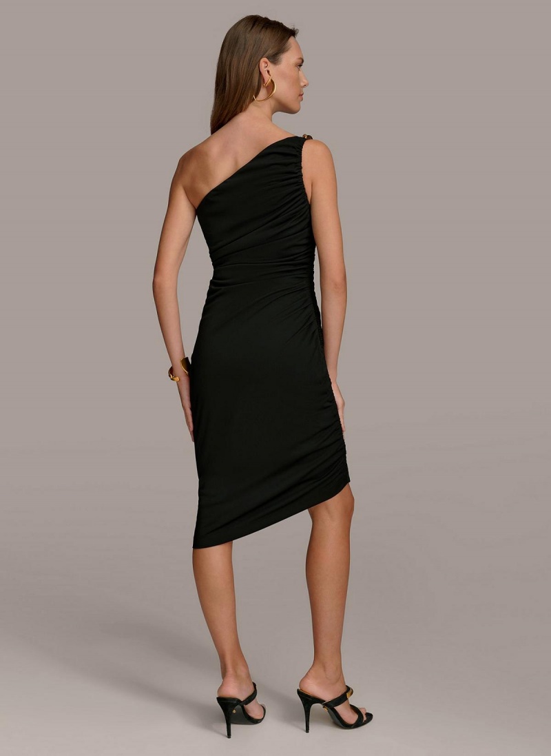 Donna Karan One Shoulder Ruched Dress Black | UAE_DK31344