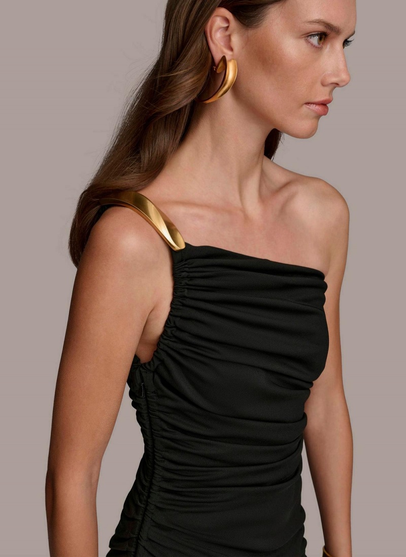 Donna Karan One Shoulder Ruched Dress Black | UAE_DK31344