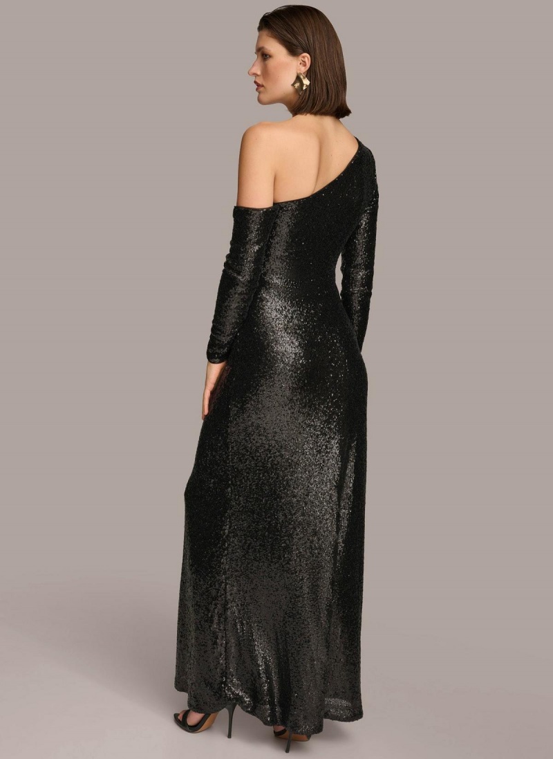 Donna Karan One Shoulder Sequin Dress Black | UAE_DK86301