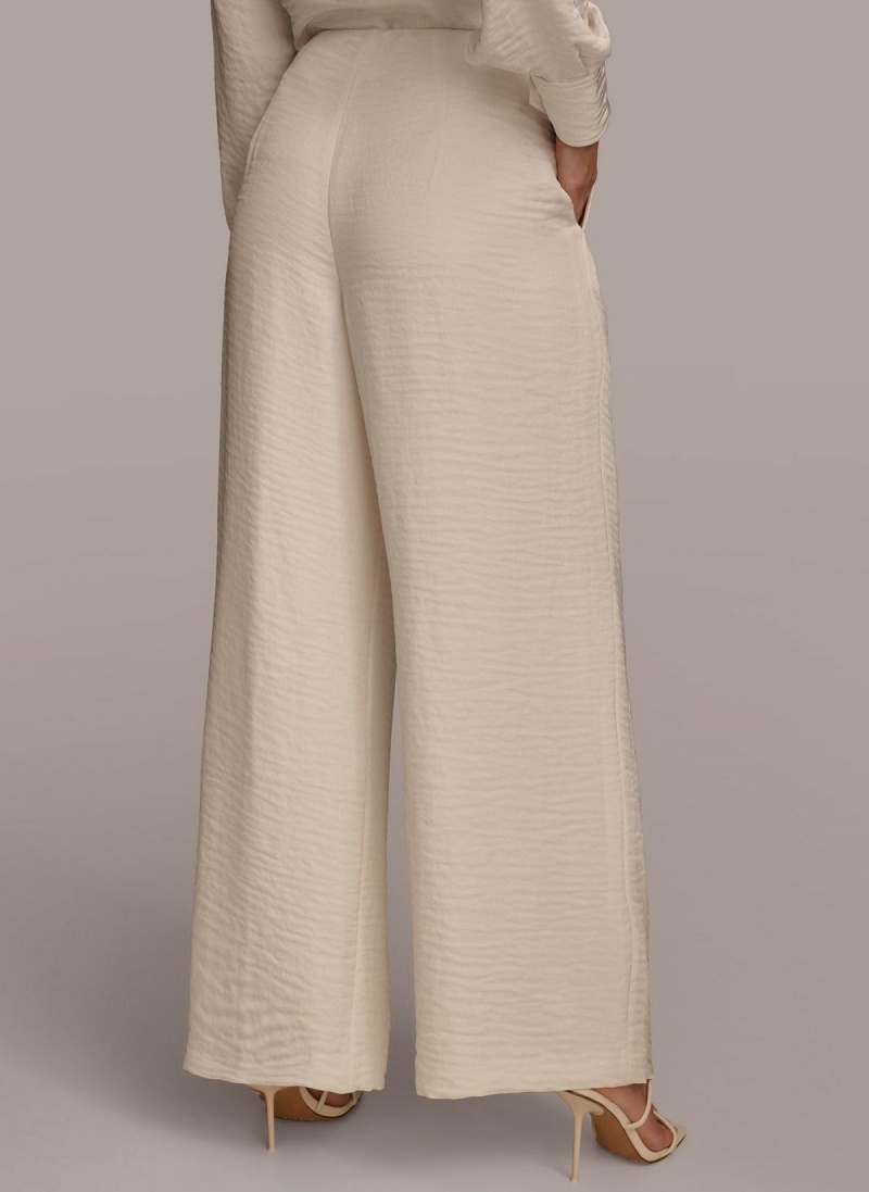 Donna Karan Pleated Wide Leg Pants Cream | UAE_DK79783