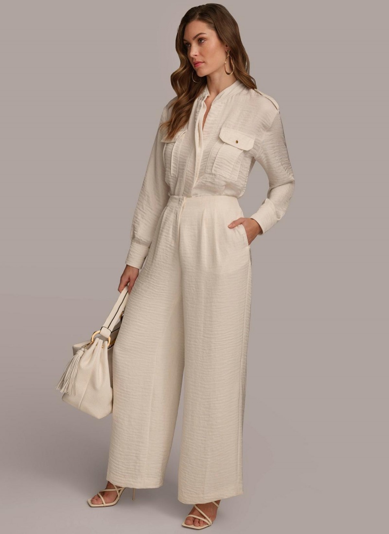 Donna Karan Pleated Wide Leg Pants Cream | UAE_DK79783