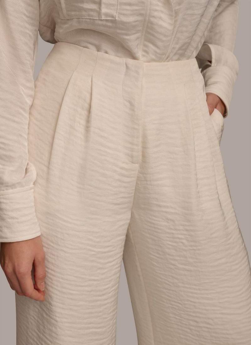 Donna Karan Pleated Wide Leg Pants Cream | UAE_DK79783