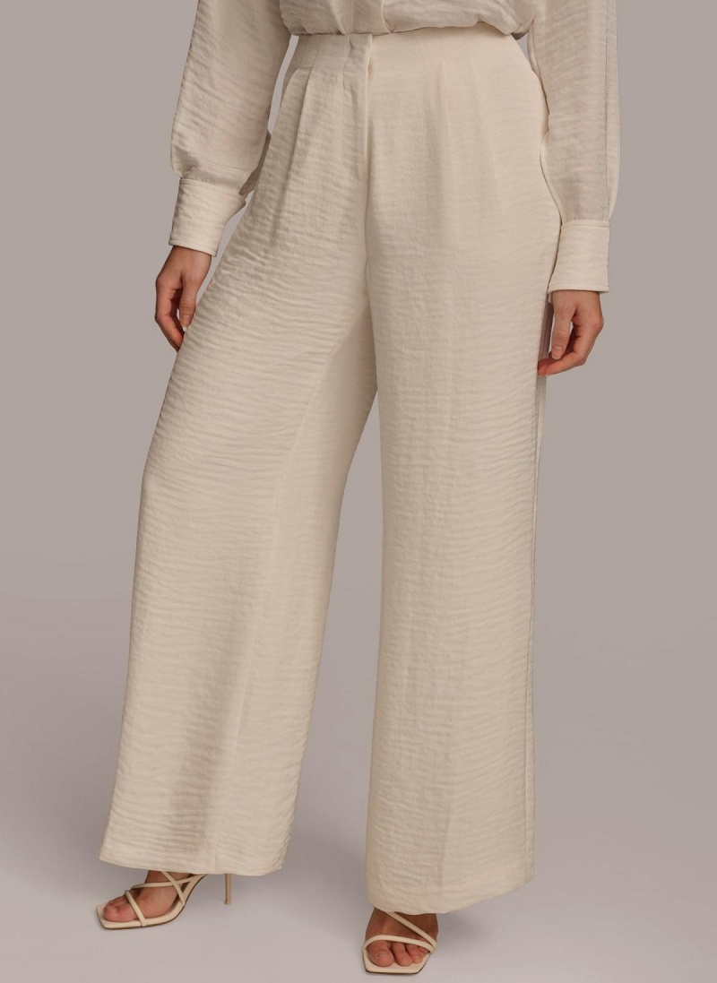 Donna Karan Pleated Wide Leg Pants Cream | UAE_DK79783