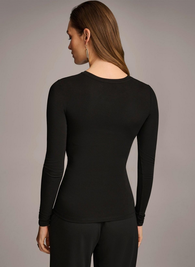 Donna Karan Ruched Detail Sweaters and Tops Black | UAE_DK43593