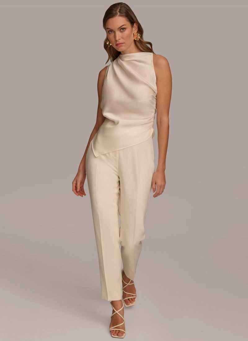 Donna Karan Ruched With Angled Hem Sweaters and Tops Cream | UAE_DK78732