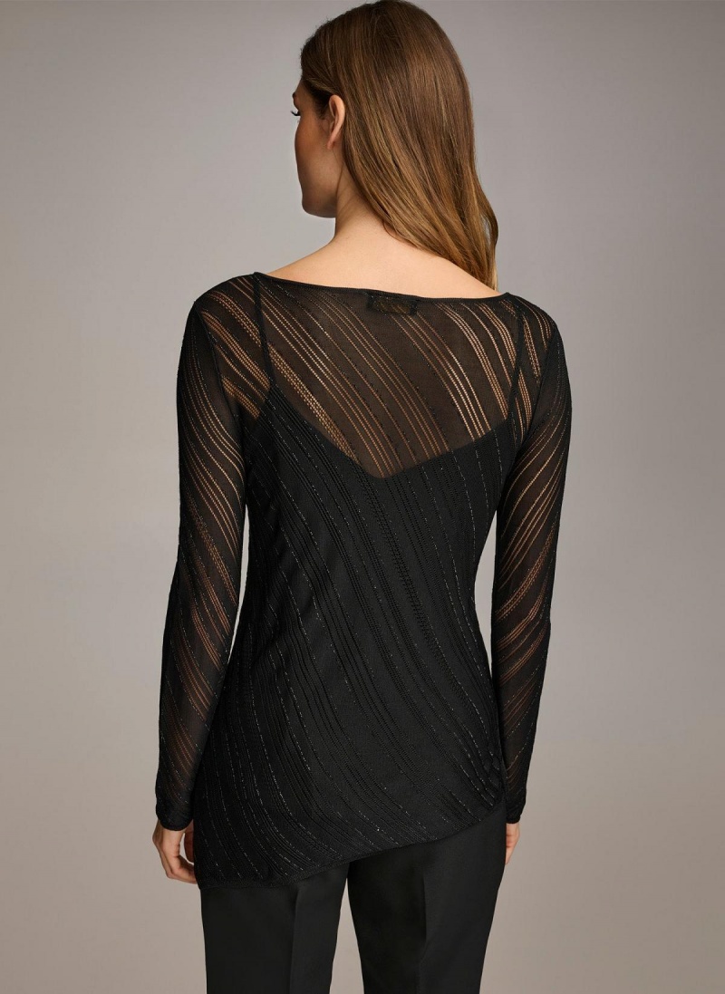 Donna Karan Sheer With Shimmer Sweaters and Tops Black | UAE_DK68635