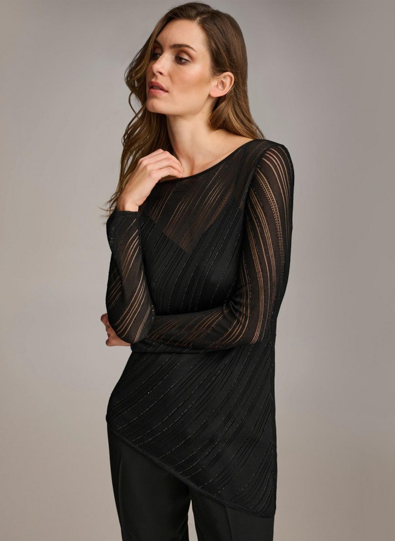 Donna Karan Sheer With Shimmer Sweaters and Tops Black | UAE_DK68635