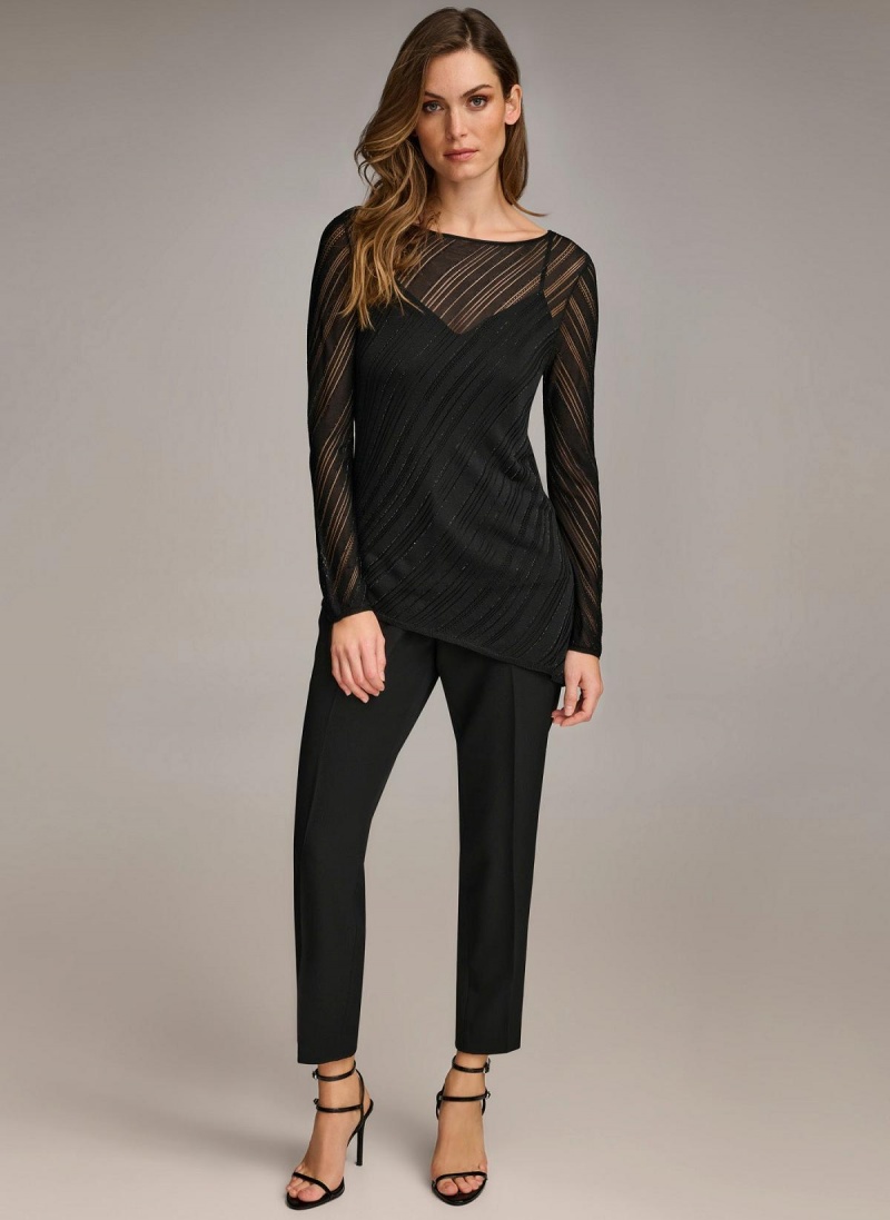 Donna Karan Sheer With Shimmer Sweaters and Tops Black | UAE_DK68635