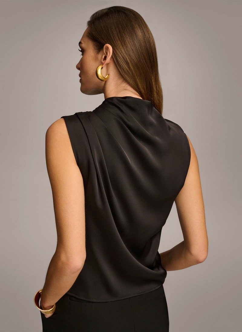 Donna Karan Sleeveless Draped Mockneck Sweaters and Tops Black | UAE_DK81132