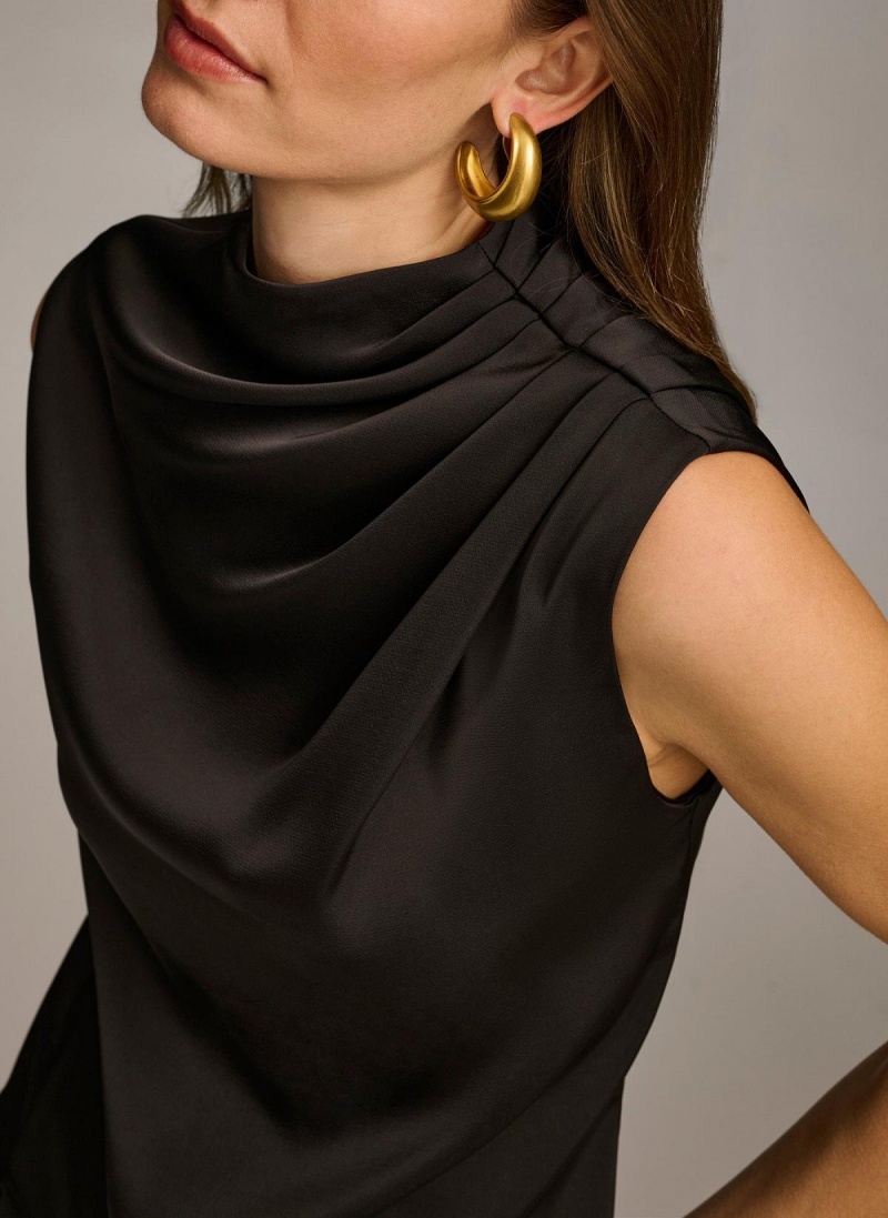 Donna Karan Sleeveless Draped Mockneck Sweaters and Tops Black | UAE_DK81132