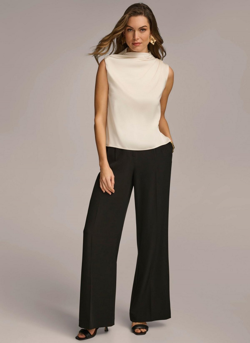 Donna Karan Sleeveless Draped Mockneck Sweaters and Tops Cream | UAE_DK10113