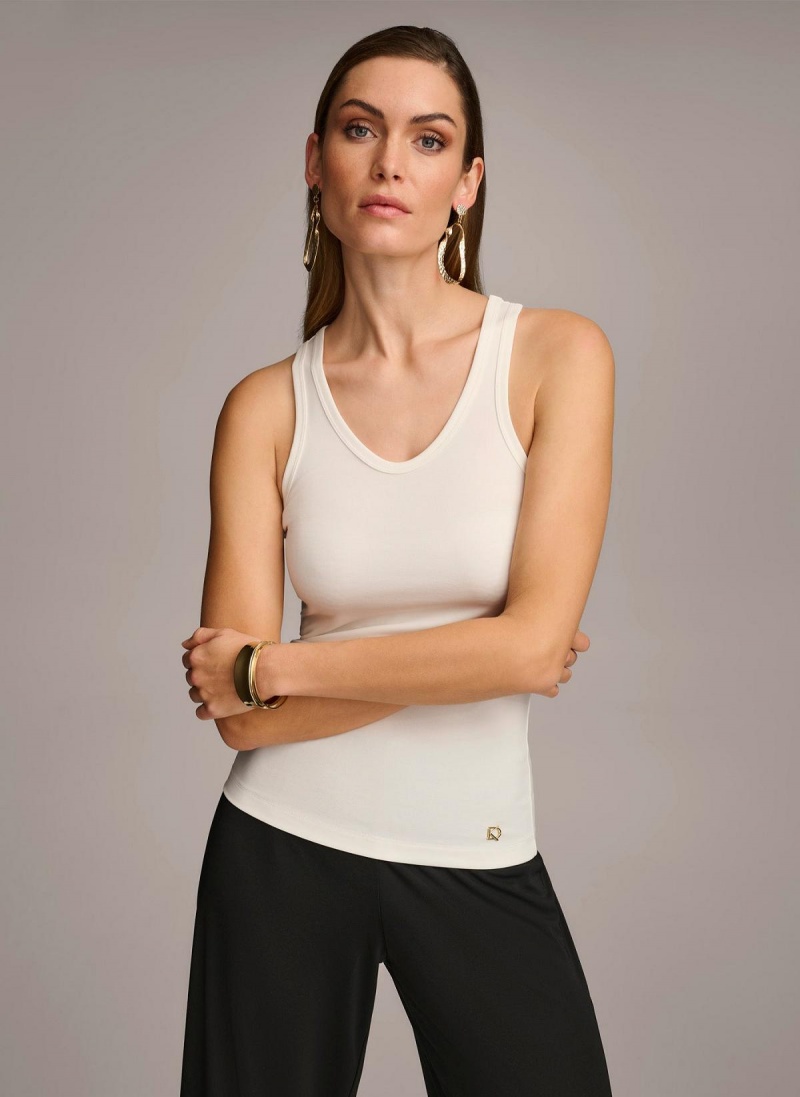 Donna Karan Sleeveless Knit Shell Sweaters and Tops Cream | UAE_DK34442