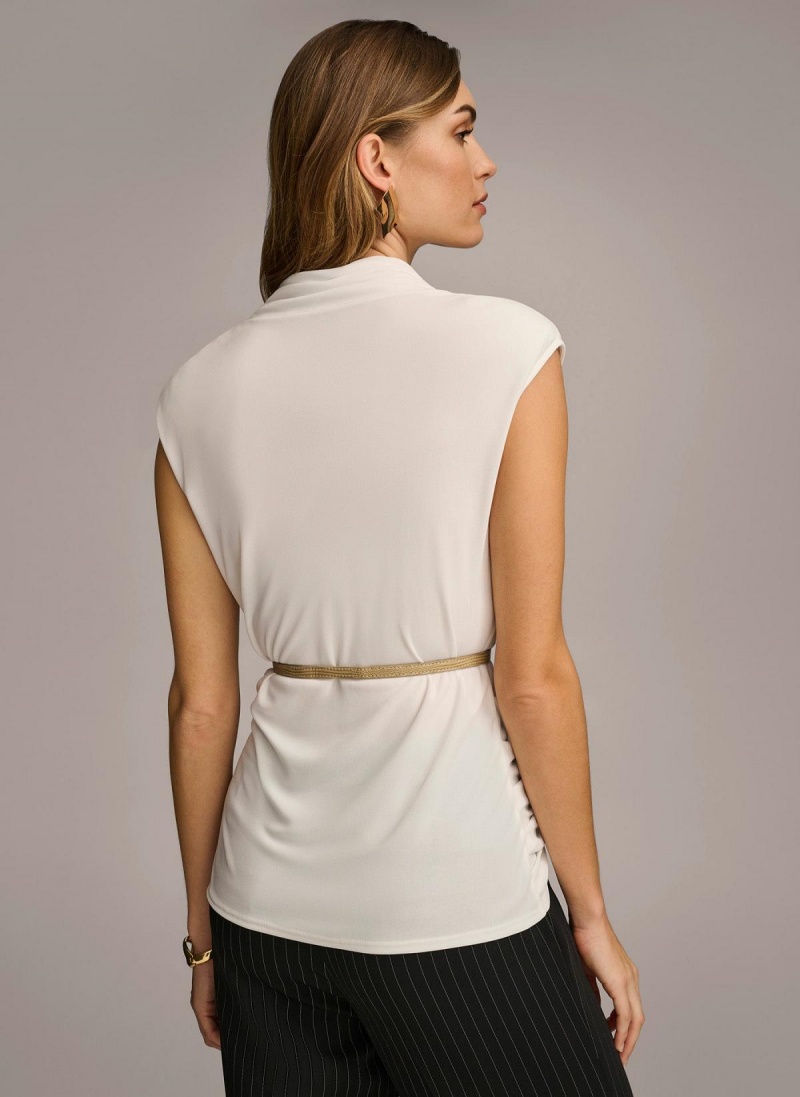 Donna Karan Sleeveless Mock Neck Knit Sweaters and Tops Cream | UAE_DK10900