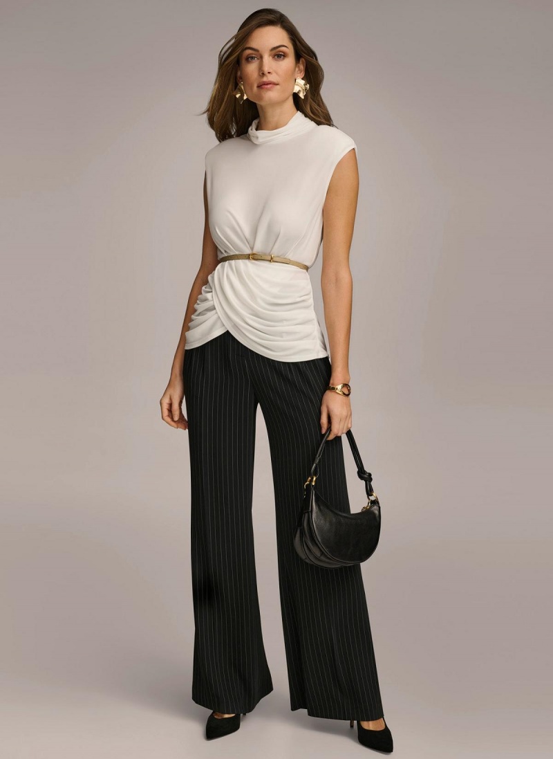 Donna Karan Sleeveless Mock Neck Knit Sweaters and Tops Cream | UAE_DK10900