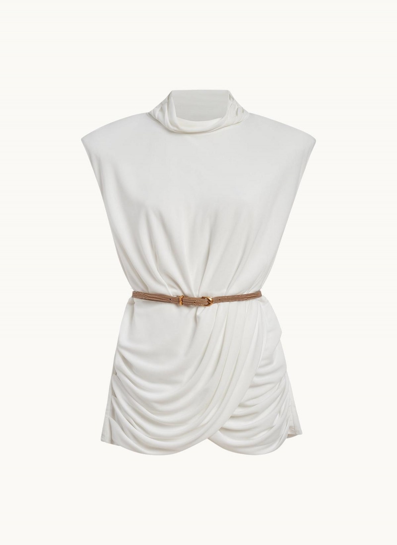 Donna Karan Sleeveless Mock Neck Knit Sweaters and Tops Cream | UAE_DK10900