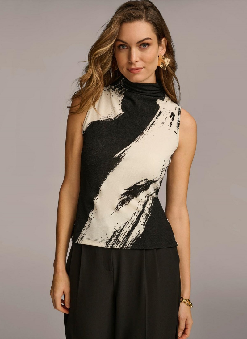 Donna Karan Sleeveless Mockneck Sweaters and Tops Black / Cream | UAE_DK92587