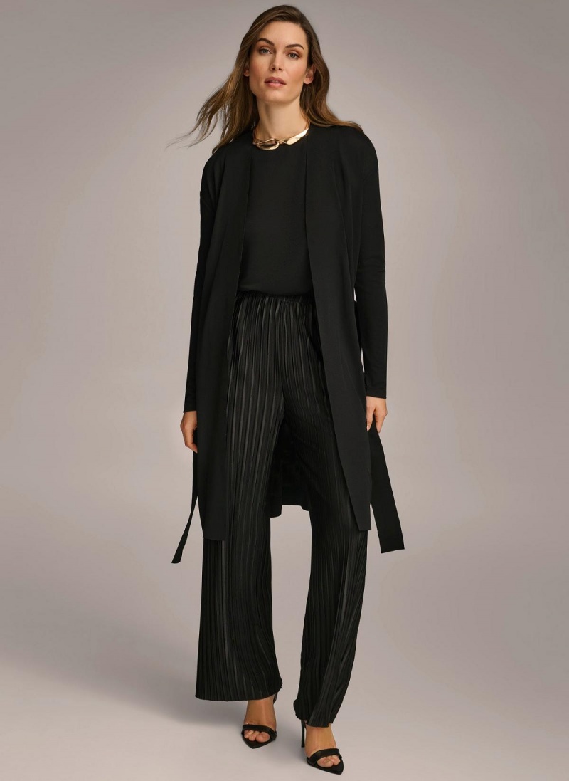 Donna Karan Tie Waist Cardigan Sweaters and Tops Black | UAE_DK85665