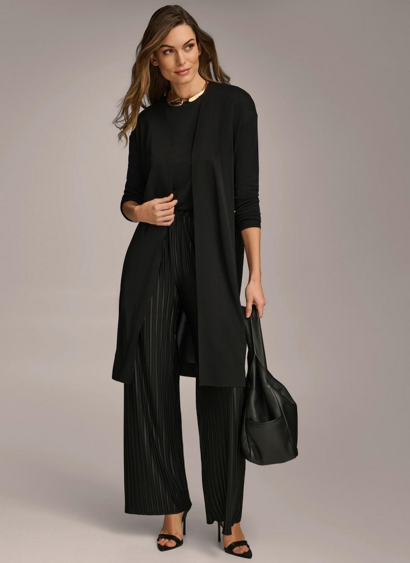 Donna Karan Tie Waist Cardigan Sweaters and Tops Black | UAE_DK85665