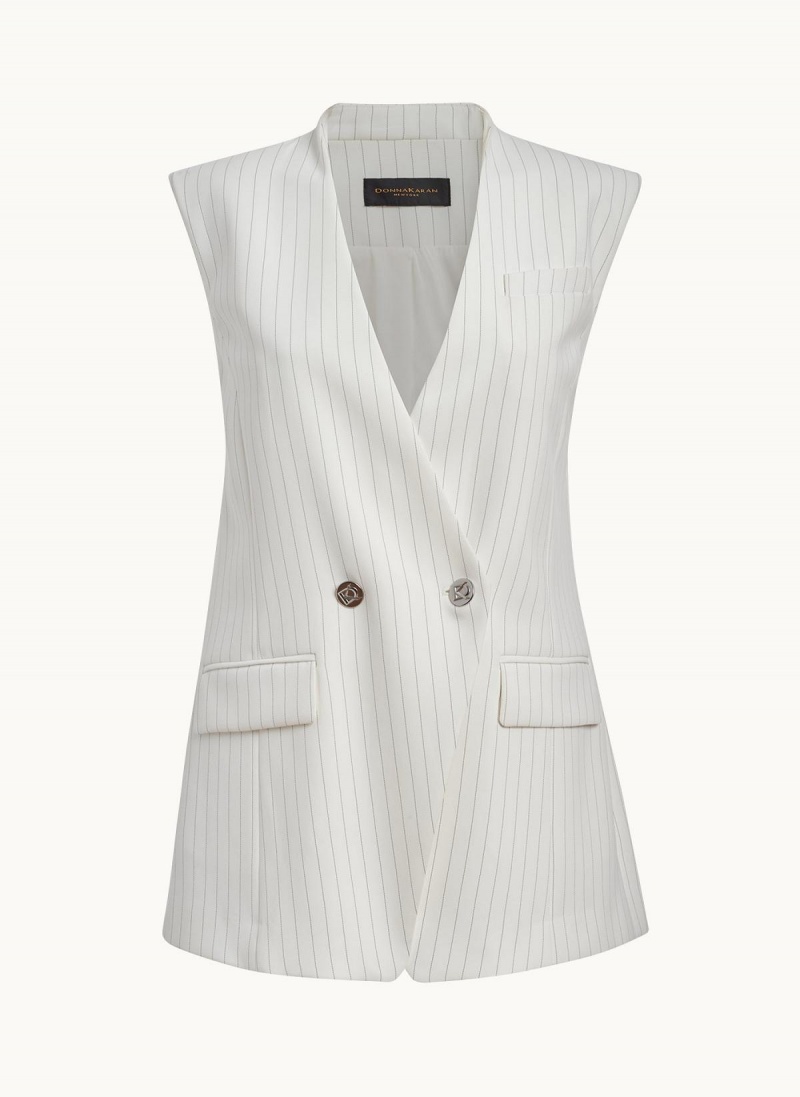 Donna Karan V-neck Vest Jacket White | UAE_DK74888