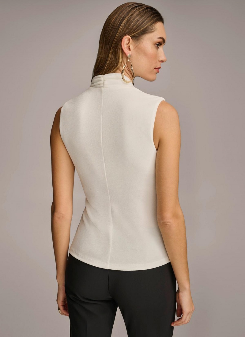 Donna Karan V-neck With Hardware And Ruched Detail Sweaters and Tops Cream | UAE_DK93076