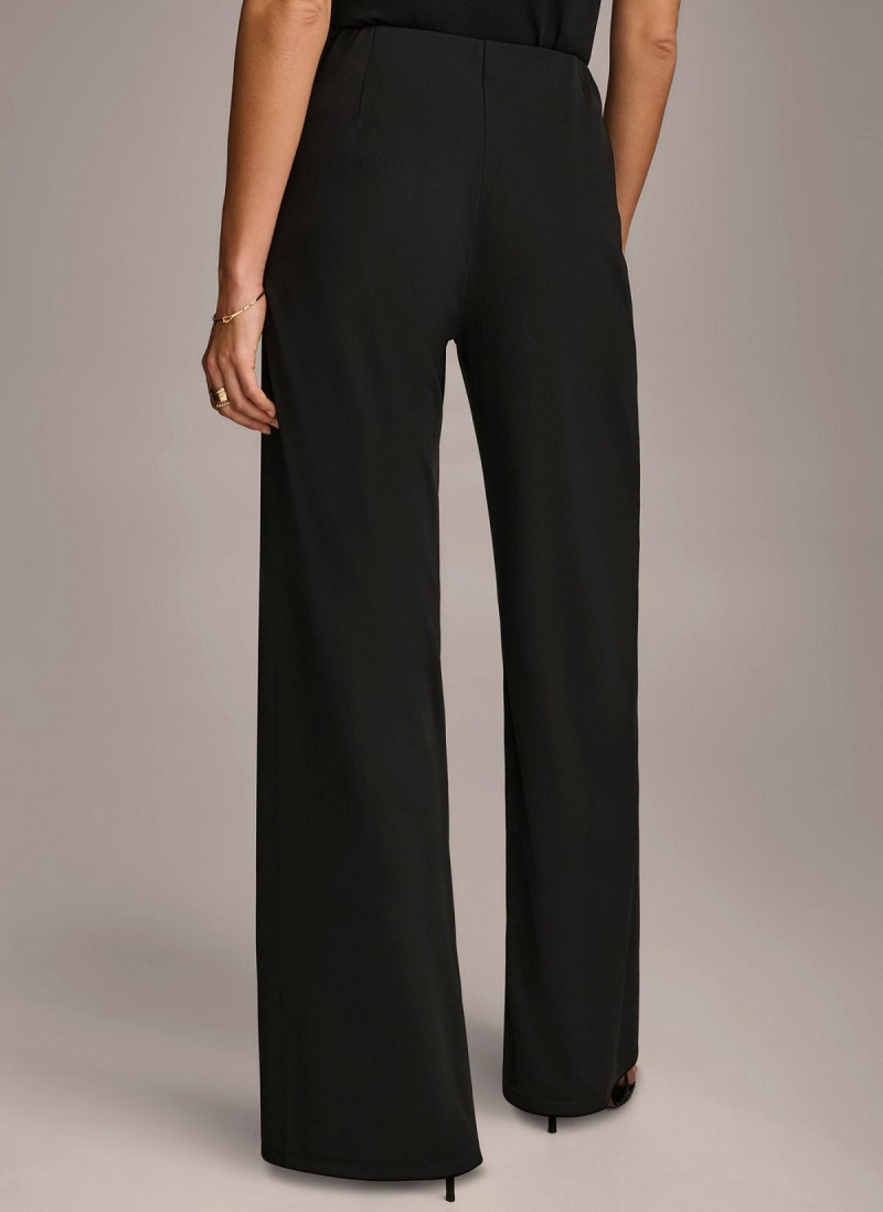 Donna Karan Wide Leg Flat Front Pants Black | UAE_DK62888