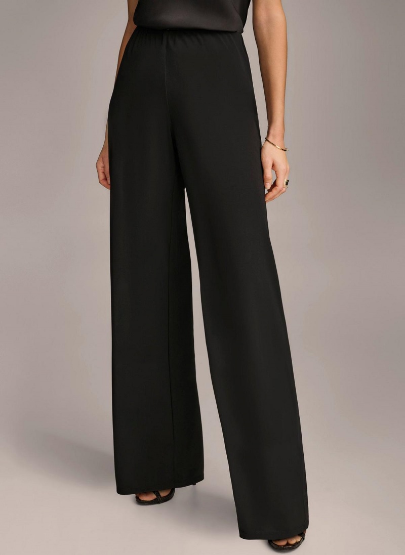 Donna Karan Wide Leg Flat Front Pants Black | UAE_DK62888