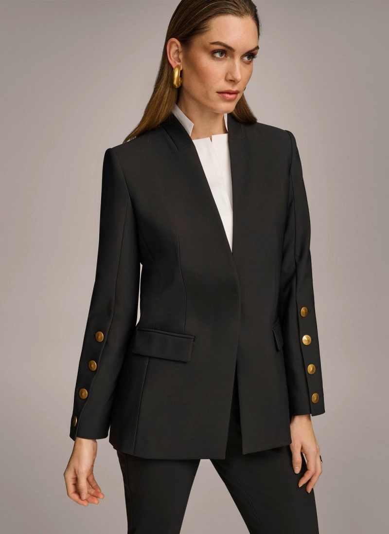 Donna Karan With Button Details On Sleeve Jacket Black | UAE_DK12569