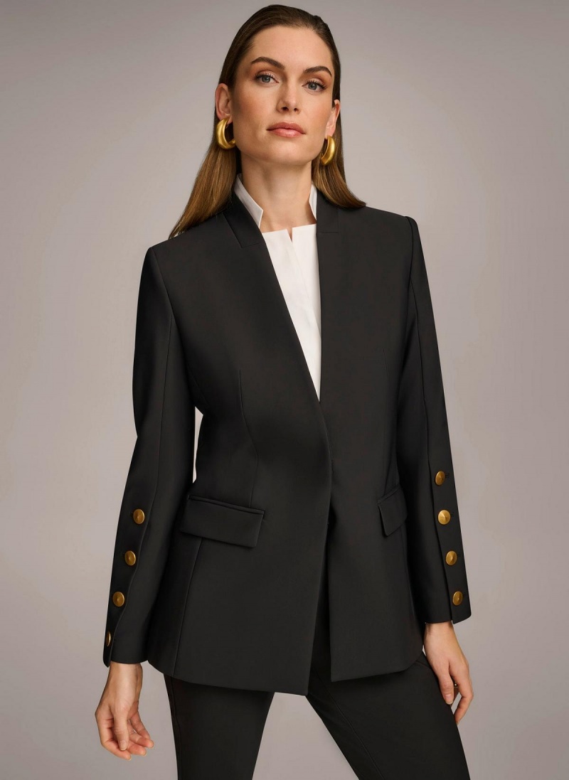 Donna Karan With Button Details On Sleeve Jacket Black | UAE_DK12569