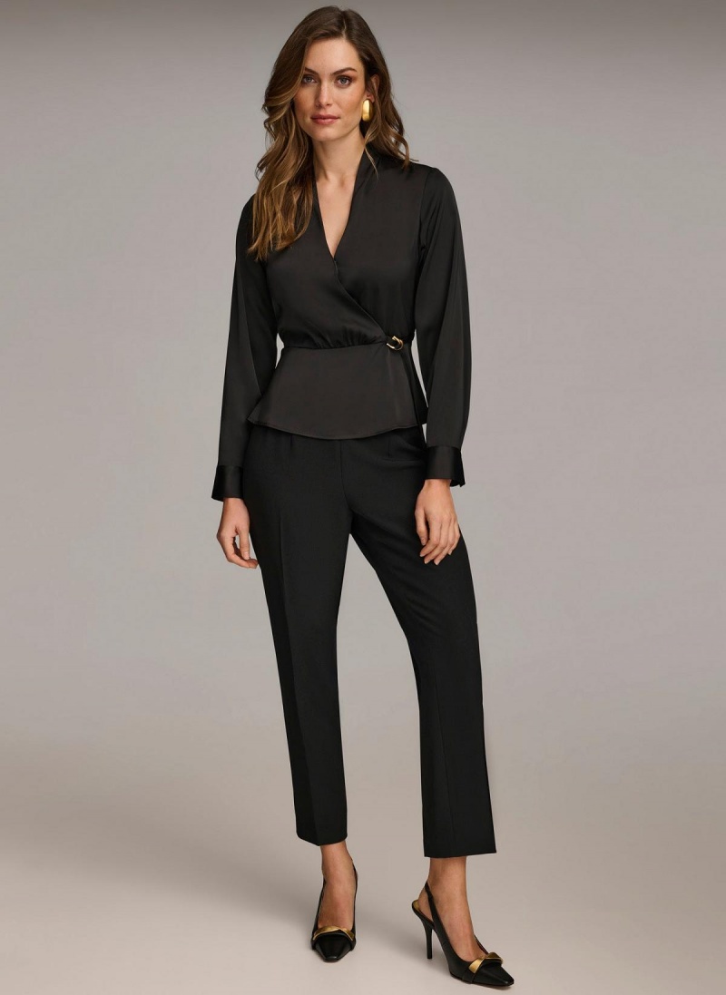 Donna Karan Wrap Blouse With Tie Sweaters and Tops Black | UAE_DK65048